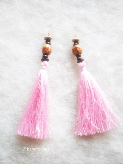 Bancrochet ต่างหูถักโครเชต์ crochet earrings สีชมพู 5 นิ้ว