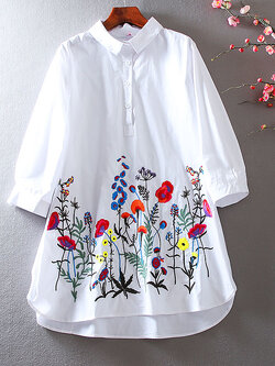 เสื้อลินิน เสื้อผ้าฝ้ายลินิน เสื้อเชิ้ตผ้าลินิน ปักลายสวยๆด้วยด้าย สไตล์VINTAGE