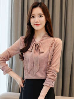 เสื้อเชิ้ต แนวลูกไม้แขนยาวเสื้อทำงาน