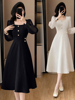 เดรสสีดำ ชุดเดรสคนอ้วน ชุดเดรสสาวพลัสไซส์ XL-5XL