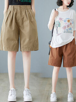 กางเกงผ้าลินิน ขาสั้น กางเกงผ้าลินินญี่ปุ่น กางเกงผ้าลินิน เอว ยางยืด By LZcotton and linen