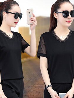 เสื้อยืดสีดำ แฟชั่น เสื้อยืด T-shirt สีดำ สวมใส่สบาย ไม่ร้อน