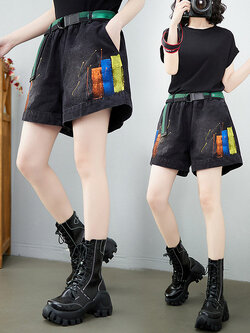 กางเกงยีนส์ขาสั้น กางเกงขาสั้น กางเกงขาสั้นเอวยืด By LZcotton and linen