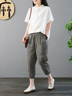 กางเกงผ้าลินิน กางเกงขายาว กางเกงผ้าลินินญี่ปุ่น กางเกงผ้าลินิน เอว ยางยืด By LZcotton and linen