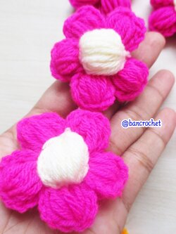 Bancrochet ดอกไม้ถักโครเชต์ฟูๆ crochet Flowers ชมพูบานเย็น 5 cm