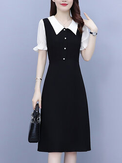 ชุดเดรสคนอ้วนแขนยาว ชุดเดรสคนอ้วนสไตล์เกาหลี เดรสแขนยาว