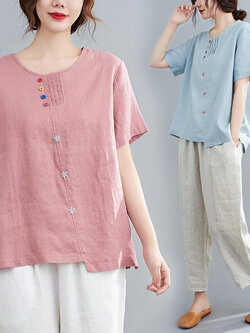 เสื้อผ้าฝ้าย เสื้อผ้าลินิน สไตล์ฤดูร้อน BY Lian Zhi Cotton and linen art สไตล์VINTAGE มีขนาดไซส์อกประมาณ 35-40 นิ้ว