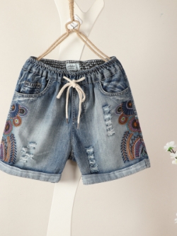 กางเกงยีนส์ ยีนส์สไตล์วินเทจ ปักลายด้าย