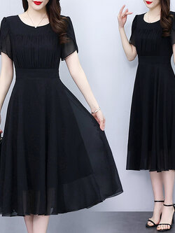 เดรสสีดำ ชุดเดรสคนอ้วน ชุดเดรสสาวพลัสไซส์ XL-5XL