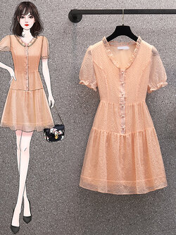 เดรสแขนสั้น มีไซส์ L-4XLอก 38-47 นิ้ว ใส่ได้ทั้งสาวหุ่นดีน่ารักจนถึงสาวอวบพลัสไซส์