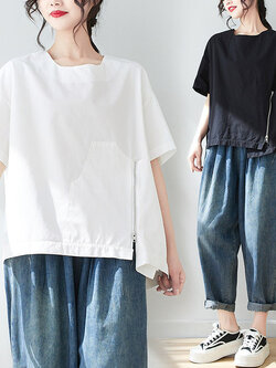 เสื้อลินินคนอ้วน เสื้อทีเชิ้ตคนอ้วนผู้หญิง เสื้อทีเชิ้ตตัวใหญ่ By Literary Plus size