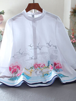 เสื้อลินิน เสื้อผ้าฝ้ายลินิน เสื้อเชิ้ตผ้าลินิน ปักลายสวยๆด้วยด้าย สไตล์VINTAGE