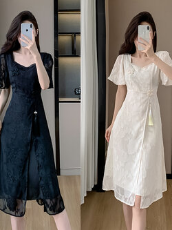 เดรสสีดำ ชุดเดรสคนอ้วน ชุดเดรสสาวพลัสไซส์ XL-5XL