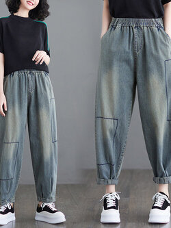 กางเกงยีนส์ญี่ปุ่น กางเกงยีนส์เอวยืด กางเกงยีนส์ขายาว By LZcotton and linen