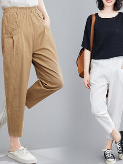 กางเกงผ้าลินิน กางเกงขายาว กางเกงผ้าลินินญี่ปุ่น กางเกงผ้าลินิน เอว ยางยืด By LZcotton and linen