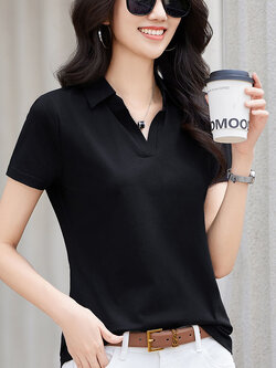 เสื้อยืดสีดำ แฟชั่น เสื้อยืด T-shirt สีดำ สวมใส่สบาย ไม่ร้อน