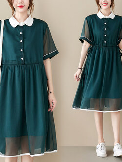 เดรสลินิน เดรสลินินเก๋ๆ เดรสผ้าฝ้าย เดรสลินินแขนสั้น ลายดอก BY LININ