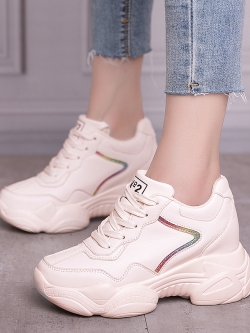 รองเท้าผ้าใบเสริมส้นสูง รองเท้าผ้าใบเสริมส้นสูงสไตล์เกาหลี ส่งฟรี EMS