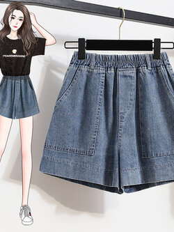 กางเกงยีนส์ขาสั้น กางเกงขาสั้น กางเกงขาสั้นเอวยืด By LZcotton and linen