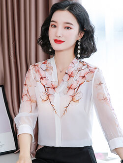 เสื้อเชิ้ตลายดอกผู้หญิง เสื้อเชิ้ตสาววัยผู้ใหญ่ ขายเสื้อผ้าแฟชั่นสุภาพสตรีวัยผู้ใหญ่