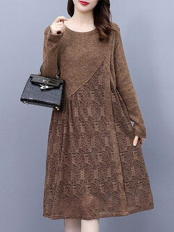 ชุดเดรสคนอ้วนแขนยาว ชุดเดรสคนอ้วนสไตล์เกาหลี เดรสแขนยาว