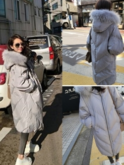 เสื้อกันหนาวฮู้ดดี้ ทรงยาว แต่งเฟอร์หนาฟู เทา งานเกรดดีเหมือนแบบ อุ่นมาก หิมะก็เอาอยู่ (ถอดขนถอดฮู้ดได้)