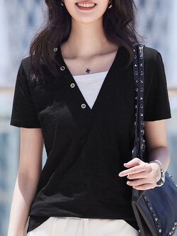 เสื้อยืดสีดำ แฟชั่น เสื้อยืด T-shirt สีดำ สวมใส่สบาย ไม่ร้อน