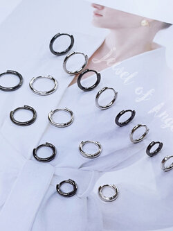 ต่างหูเงินแท้S925 รุ่น Basic Round ต่างหูห่วงหนา ล็อคปลาย เบสิคมินิมอล เงินแท้ทั้งชิ้น สีเงิน สีดำ Silver925