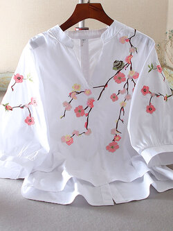 เสื้อลินิน เสื้อผ้าฝ้ายลินิน เสื้อเชิ้ตผ้าลินิน ปักลายสวยๆด้วยด้าย สไตล์VINTAGE