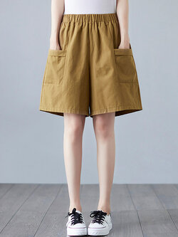 กางเกงผ้าลินิน ขาสั้น กางเกงผ้าลินินญี่ปุ่น กางเกงผ้าลินิน เอว ยางยืด By LZcotton and linen