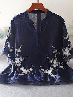 เสื้อลินิน เสื้อผ้าฝ้ายลินิน เสื้อเชิ้ตผ้าลินิน ปักลายสวยๆด้วยด้าย สไตล์VINTAGE