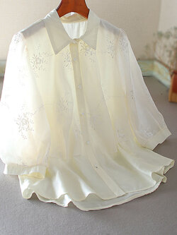 เสื้อลินิน เสื้อผ้าฝ้ายลินิน เสื้อเชิ้ตผ้าลินิน ปักลายสวยๆด้วยด้าย สไตล์VINTAGE