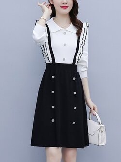 ชุดเดรสคนอ้วนแขนยาว ชุดเดรสคนอ้วนสไตล์เกาหลี เดรสแขนยาว