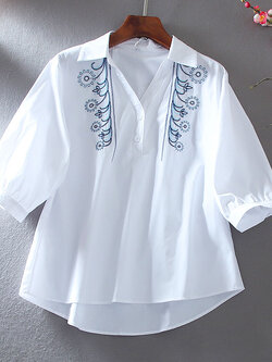 เสื้อลินิน เสื้อผ้าฝ้ายลินิน เสื้อเชิ้ตผ้าลินิน ปักลายสวยๆด้วยด้าย สไตล์VINTAGE BY Dreamroom