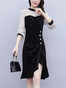 ชุดเดรสคนอ้วนแขนยาว ชุดเดรสคนอ้วนสไตล์เกาหลี เดรสแขนยาว