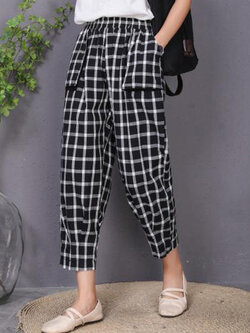 กางเกงผ้าลินิน กางเกงขายาว กางเกงผ้าลินินญี่ปุ่น กางเกงผ้าลินิน เอว ยางยืด By LZcotton and linen