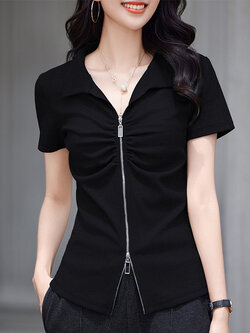 เสื้อยืดสีดำ แฟชั่น เสื้อยืด T-shirt สีดำ สวมใส่สบาย ไม่ร้อน