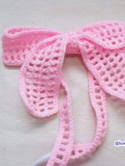 Bancrochet ที่คาดผมถักโครเชต์ โบว์ถักคาดผม Crochet Bow Headband ชมพูอ่อน 5 inch