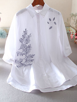 เสื้อลินิน เสื้อผ้าฝ้ายลินิน เสื้อเชิ้ตผ้าลินิน ปักลายสวยๆด้วยด้าย สไตล์VINTAGE