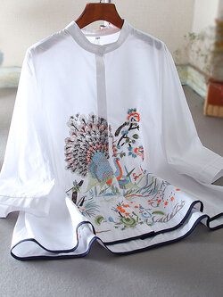 เสื้อลินิน เสื้อผ้าฝ้ายลินิน เสื้อเชิ้ตผ้าลินิน ปักลายสวยๆด้วยด้าย สไตล์VINTAGE