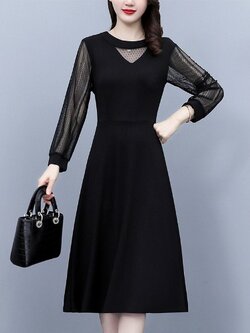 ชุดเดรสคนอ้วนแขนยาว ชุดเดรสคนอ้วนสไตล์เกาหลี เดรสแขนยาว