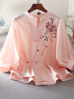 เสื้อลินิน เสื้อผ้าฝ้ายลินิน เสื้อเชิ้ตผ้าลินิน ปักลายสวยๆด้วยด้าย สไตล์VINTAGE