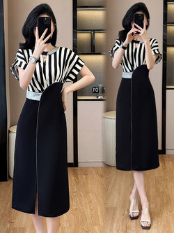 เดรสสีดำ ชุดเดรสคนอ้วน ชุดเดรสสาวพลัสไซส์ XL-5XL