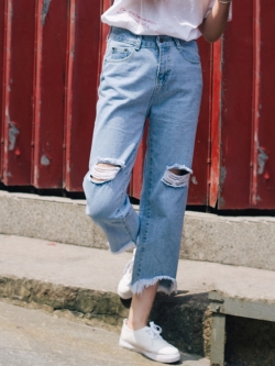 กางเกงยีนส์ แต่งขาดๆ แนวๆ เท่ๆ พร้อมส่ง same pic