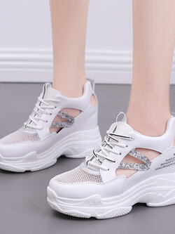 รองเท้าผ้าใบเสริมส้นสูง รองเท้าผ้าใบเสริมส้นสูงสไตล์เกาหลี ส่งฟรี EMS