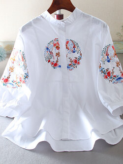 เสื้อลินิน เสื้อผ้าฝ้ายลินิน เสื้อเชิ้ตผ้าลินิน ปักลายสวยๆด้วยด้าย สไตล์VINTAGE