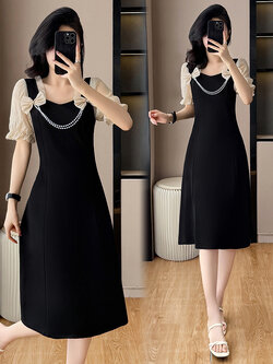 เดรสสีดำ ชุดเดรสคนอ้วน ชุดเดรสสาวพลัสไซส์ XL-5XL