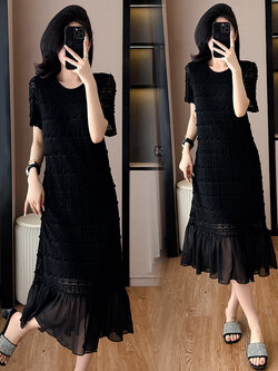 เดรสสีดำ ชุดเดรสคนอ้วน ชุดเดรสสาวพลัสไซส์ XL-5XL