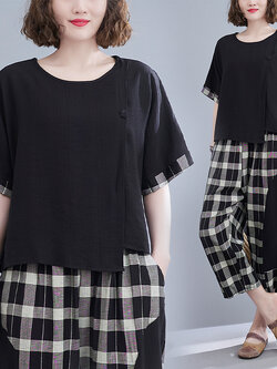 เสื้อทีเชิ้ตคนอ้วนผู้หญิงสไตล์คอตตอนลินินมีไซต์อก 47-48 นิ้ว