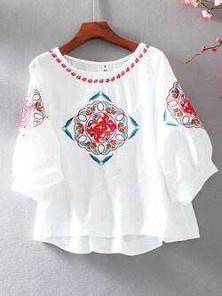 เสื้อลินิน เสื้อผ้าฝ้ายลินิน เสื้อเชิ้ตผ้าลินิน ปักลายสวยๆด้วยด้าย สไตล์VINTAGE BY Dreamroom